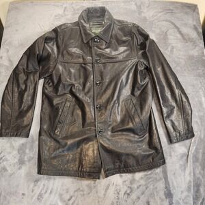 Eddie Bauer Coat Mens TXL XL Tall Black Leather Buffalo Car Overcoat